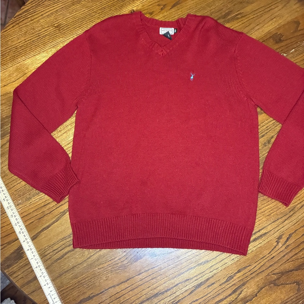 Arizona Jean Company Mens Red V-Neck Sweater XL Long Sleeve‎ Deer Logo Pullover